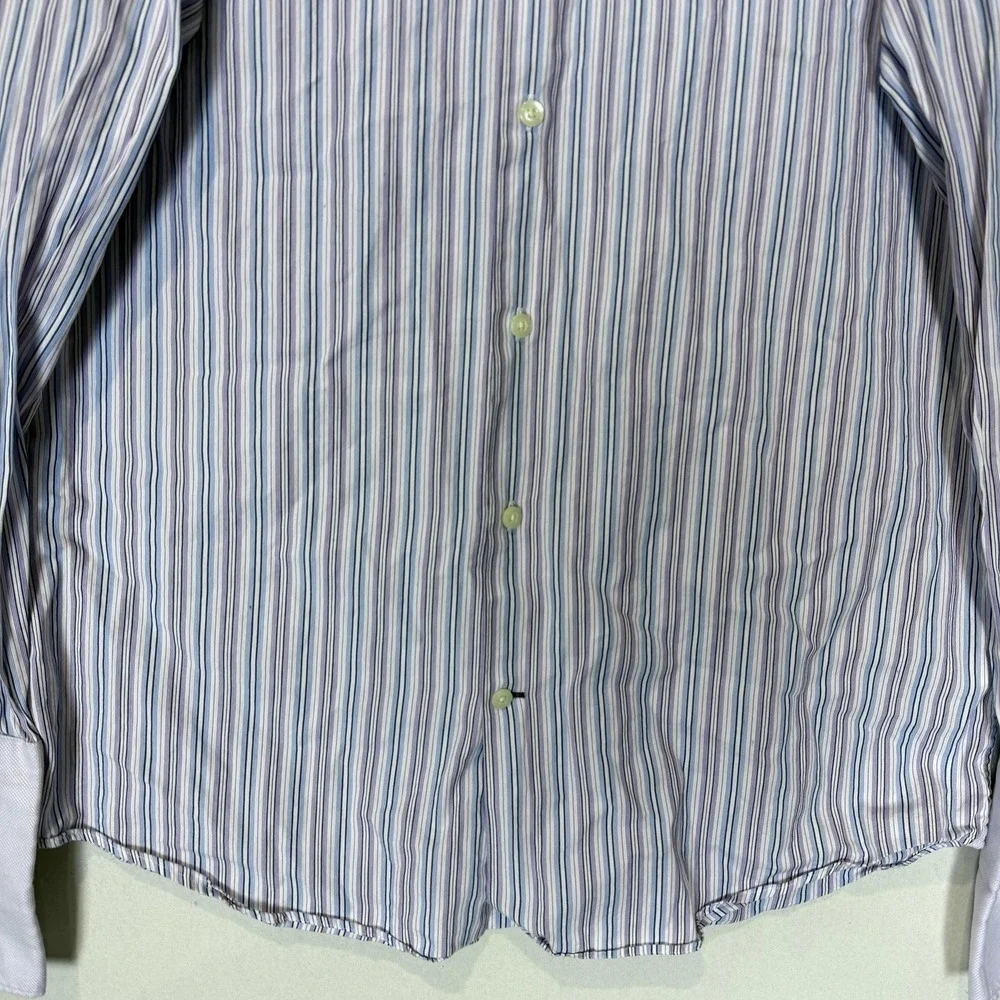 Banana Republic Dress Shirt Mens Medium 15.5 Blue Stripe‎ Slim Fit Button Down